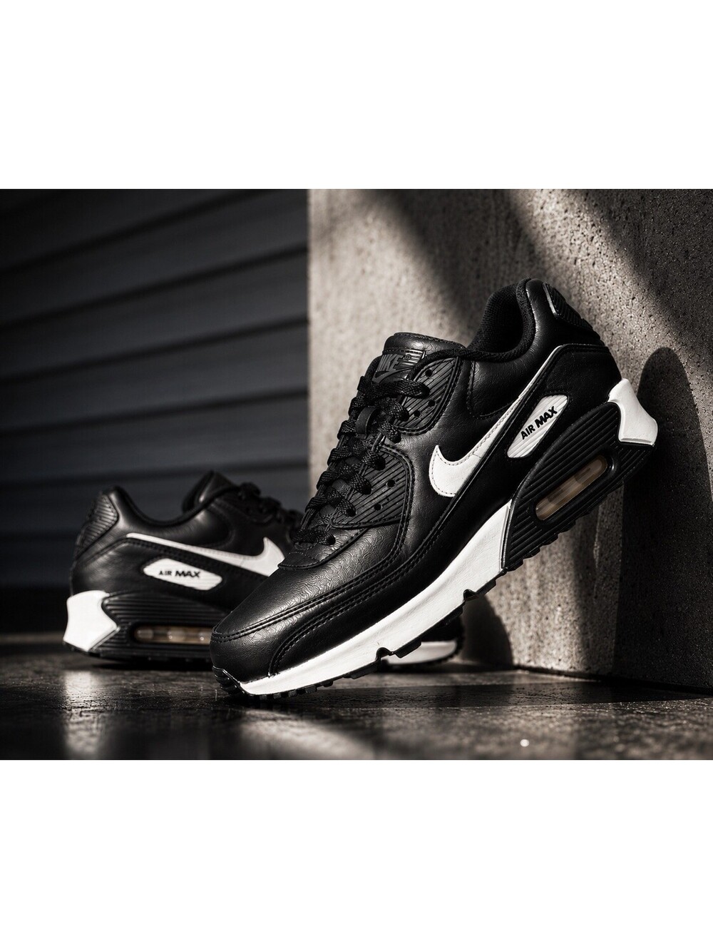 Nike Air Max 90 LTR GS Black White Youth 6Y Women 7.5 Leather Sneakers